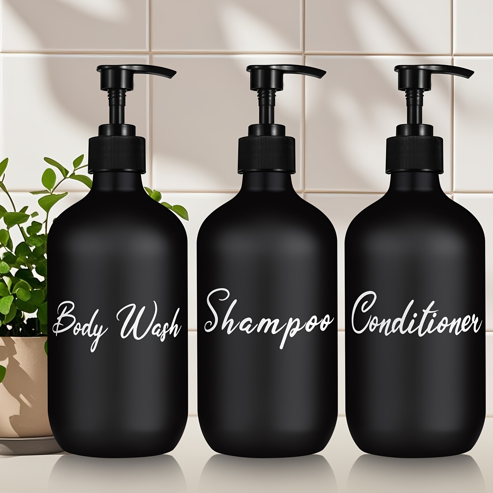 Image of Shampoo And Conditioner Dispenser - Shower Soap Dispenser - Fl Oz 3-pack Clear Plastic Bottles With Black Pump - Shampoo Dispenser, Shower Dispenser 3 Chambers
