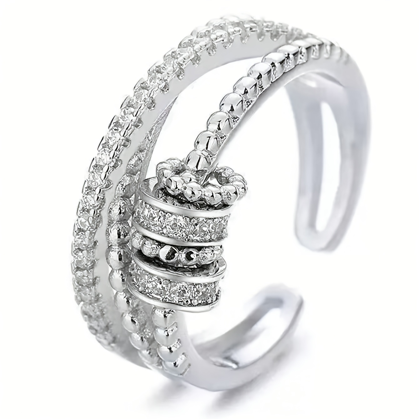 TEMU 1pc Fidget Band With Bead Rings For Women, Cubic Zirconia Adjustable Fidget Ring For Women, Band Unisex Adjustable Stacking Ring