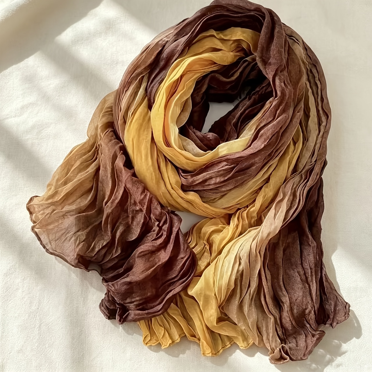 TEMU Women's Gradient Blue Pleated Autumn Winter Scarf, Lightweight Breathable Neck Warmer - Long Gradient Scarf, Retro Ethnic Style Scarf, Artistic