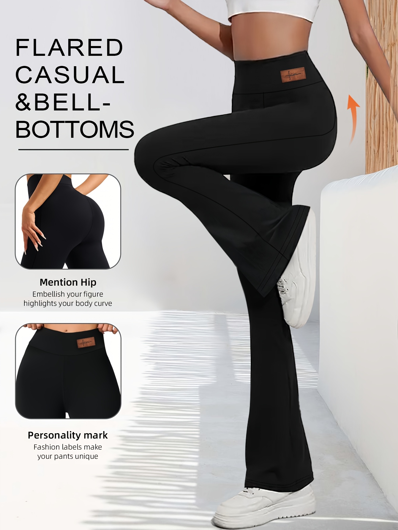 Leggings Black Flare Bell Bottom Pants 1pc Womens High Waist