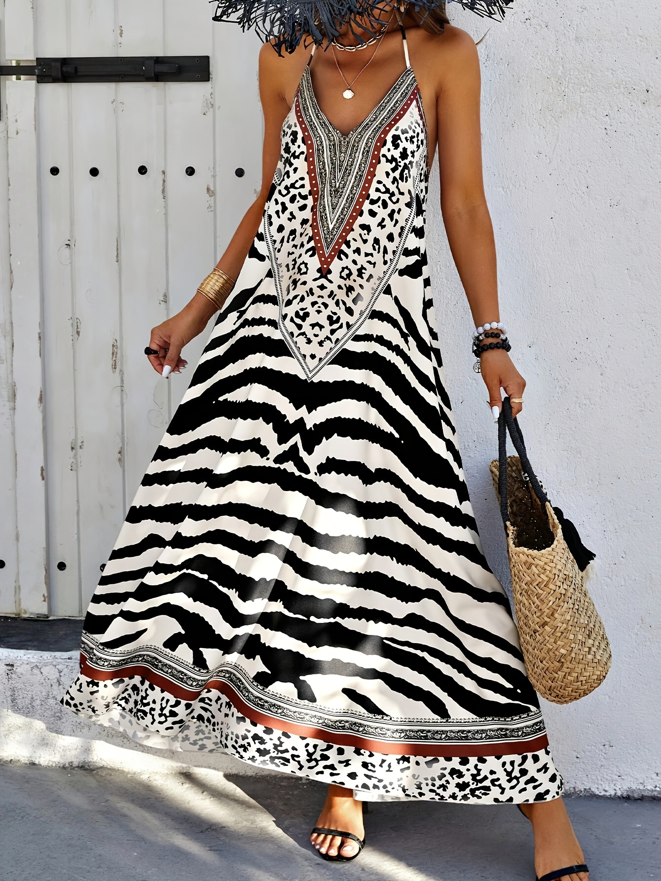 backless summer dress Zapaka Women Green Casual Dress Halter Flower Print Backless Summer Dress, Green / L main image 0