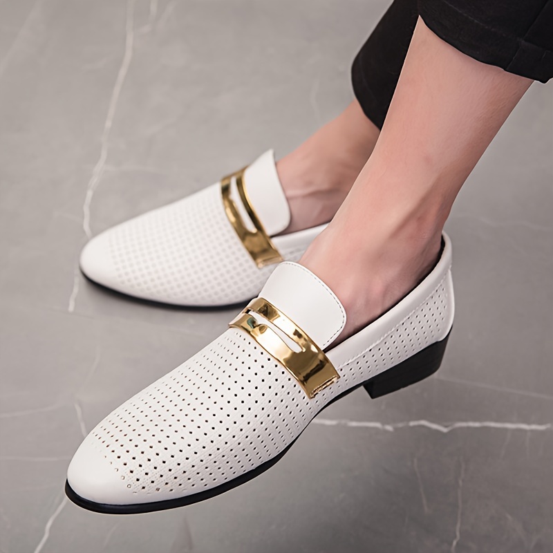 mens fashion hollow out pu leather loafers comfortable formal dress shoes for business meetings party details 1