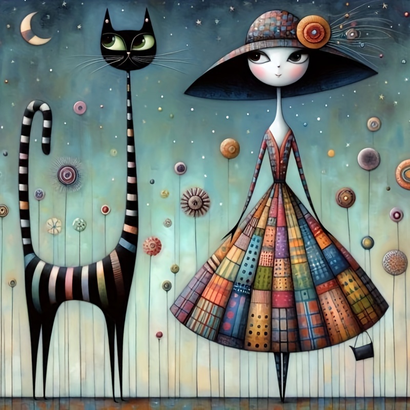 Image of 1pc 1pcs 35x35cm/13.78x13.78in Frameless Diy 5d Diamond Painting Kit Suitable For Wall Decor - Cat-themed Drill With Artificial Diamonds, Complete Craft For, Gift For Decoration