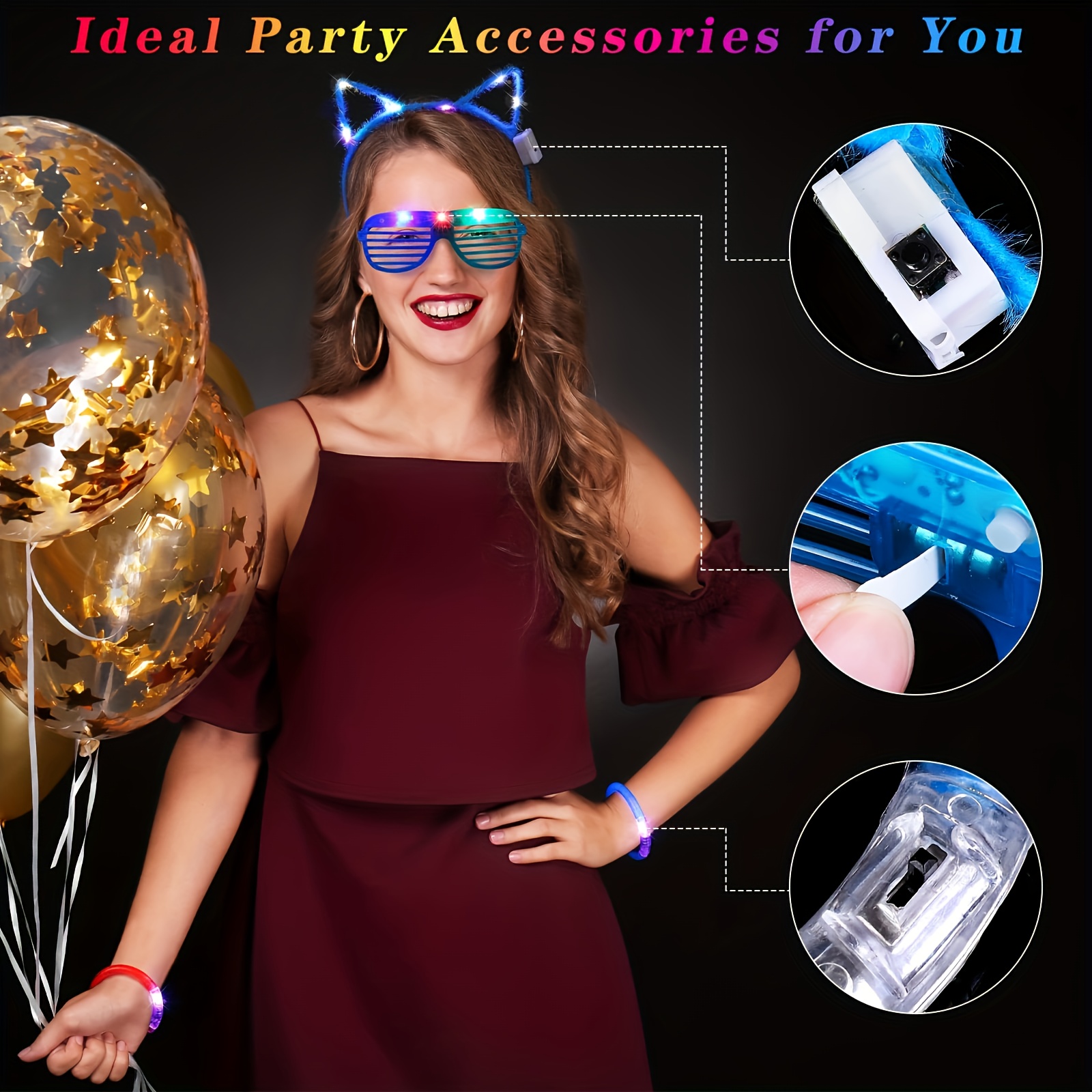 

60-piece In The Dark Party Kit - Your Led Glasses, Neon Headbands & Bracelets - Christmas Gift