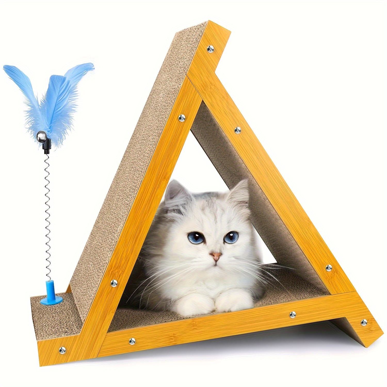 

Cat Scratcher, Cat Scratching Post, Triangle Cat Scratching Board, Sturdy Cat Toys For Indoor Cats, 6 Sides Available, Replaceable Cardboard, Durable Cat Scratch With Cat Wand & Catnip