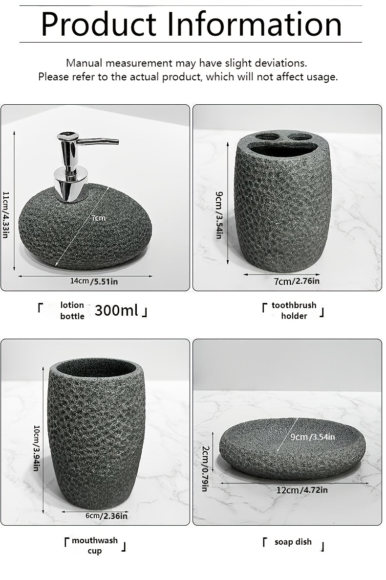 European-style Bathroom 4pcs Set, Resin Sandstone Washing Sets, Suitable for Hotels, Homes, and Bathroom Supplies.