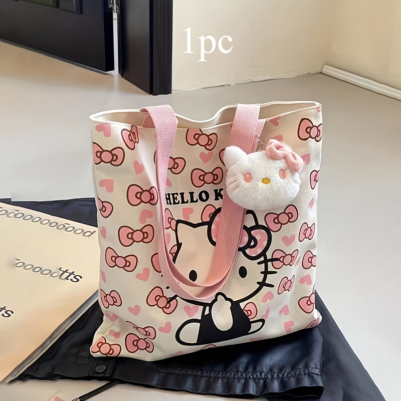 s large capacity durable canvas tote bag with pink bow and heart pattern sturdy handles suitable for holidays parties daily use and party additions party tote   design sturdy handle bag additions random pattern on bag