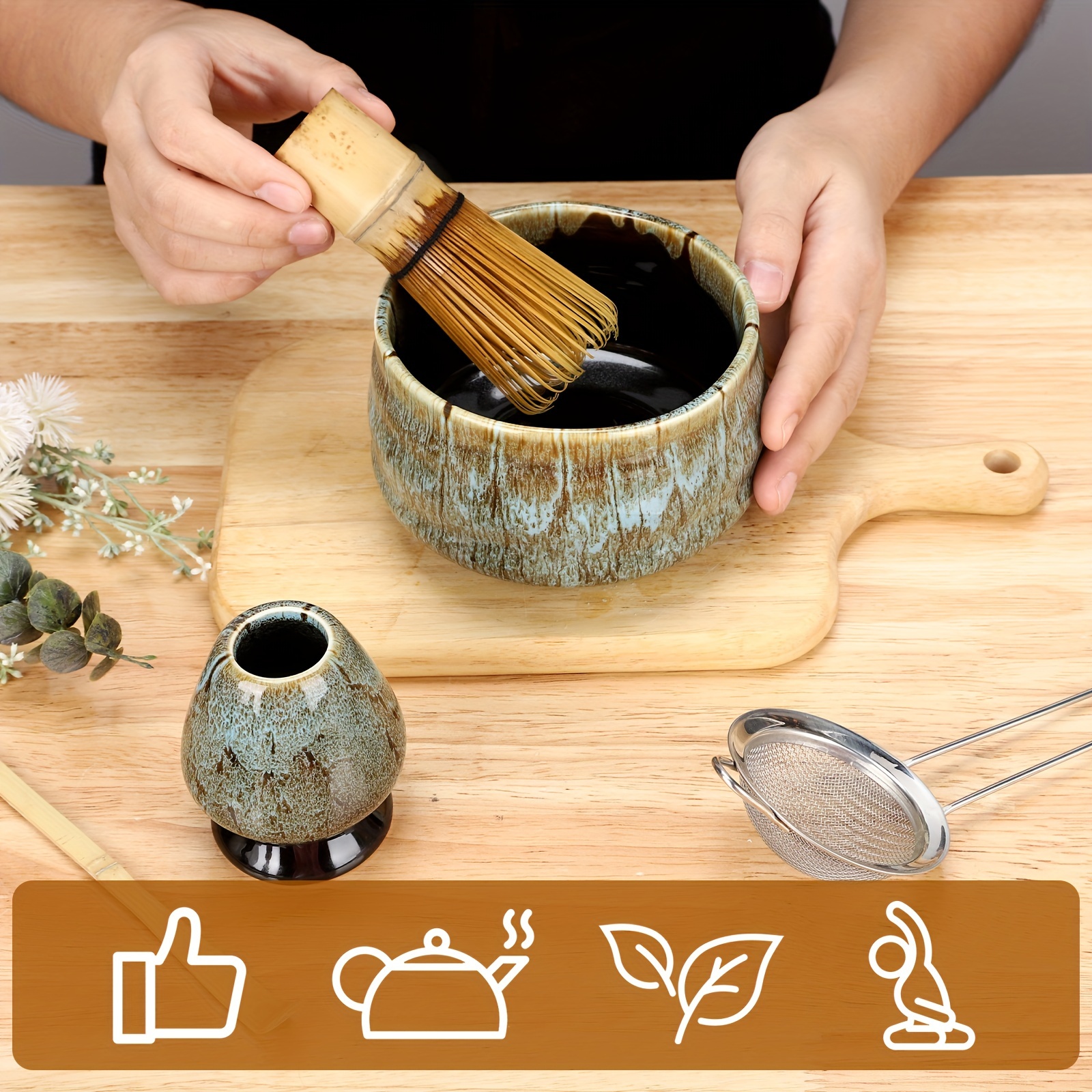 Matcha Tool Set of 5pcs with 2 Blue Kiln-Transformed Matcha Bowls