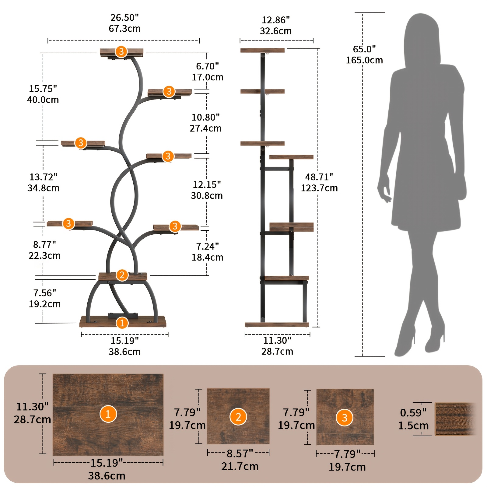 1pc Bookshelf with LED Lights- 8 Tier 123cm Multi-functional Metal Display Shelf Corner for Books Magazines Photo Frames, Vases, 48.7