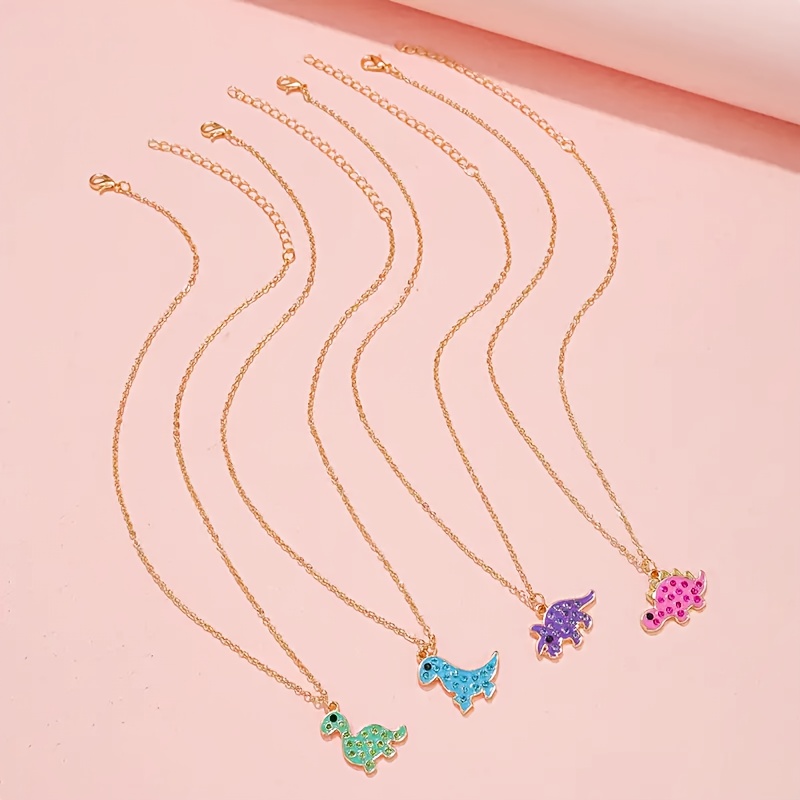 4pcs Dinosaur Pendant Necklaces for Kids, Cartoon Gift