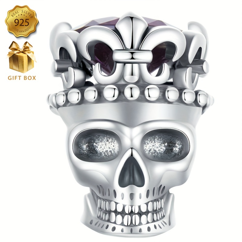 

925 Sterling Silver Gothic Punk Skull Charm Bead, Anti-allergy, Daily & Party Accessory, No Plating, 1pc (. 1.6g) - Unisex Exquisite Skull Bead Ornament For Year-