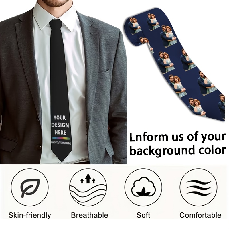 TEMU Custom Photo Tie - Personalized Trendy Accessory Design, Personalized Photo Tie, Full Polyester Material, Wrinkle-resistant, Smooth Texture,