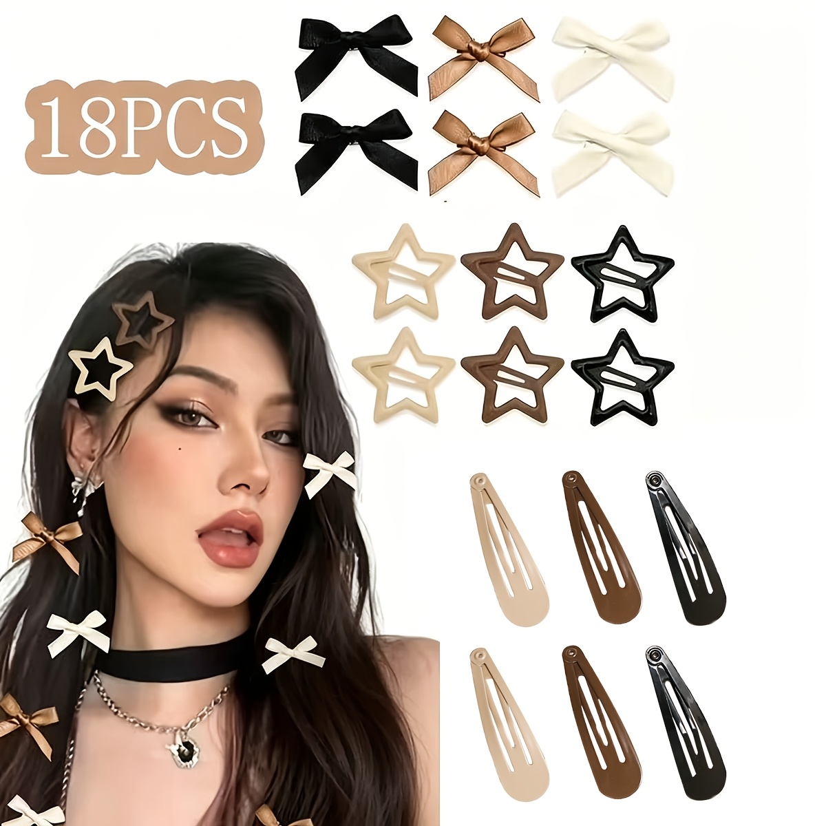 TEMU 18pcs Set, Bow Hairpin, Bangs Clip Water Drop Clip, Metal Side Hairpin