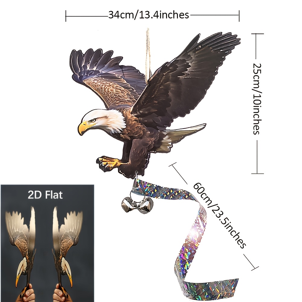E-shop 2D Flach Großformat Vogelscheuchen-Adleranhänger mit 2 Glocken 60 cm reflektierendem Band, schützt Obstgärten, Gärten, Gemüse Nutzpflanzen
