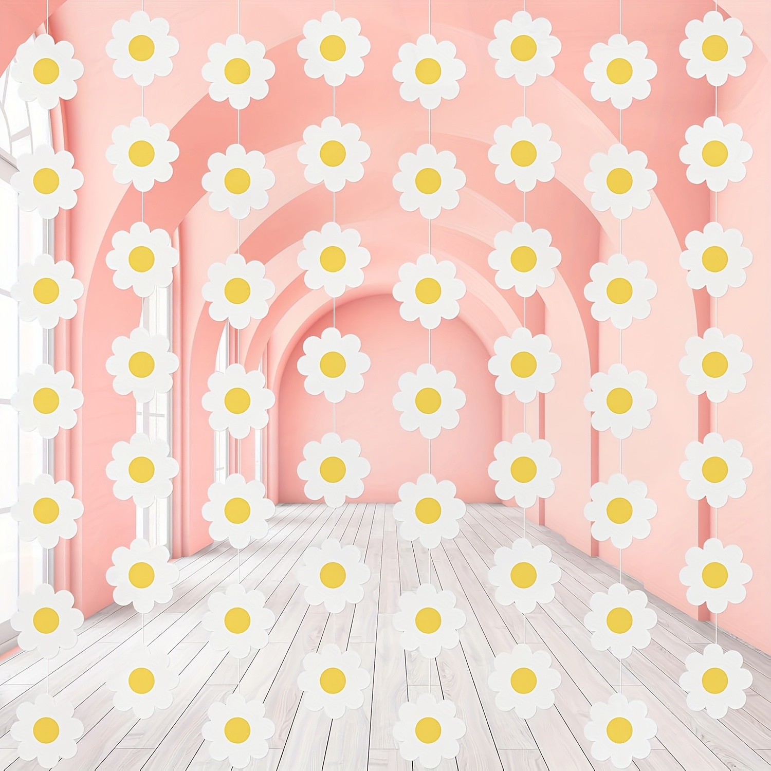 Image of 8pcs Daisy Boho Party Banner Decorations Groovy Daisy Paper Garlands White Flower Hanging Garland Banners Hippie Flower Cutouts For Birthday Shower Wedding Retro Party Favor Supplies ()