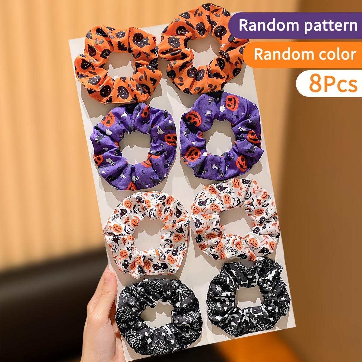TEMU 8pcs Random Colors Random Patterns Halloween Women's Headbands, Gift For Women, Pumpkin, , Bat, Web Printed ' Large Waistbands, Halloween