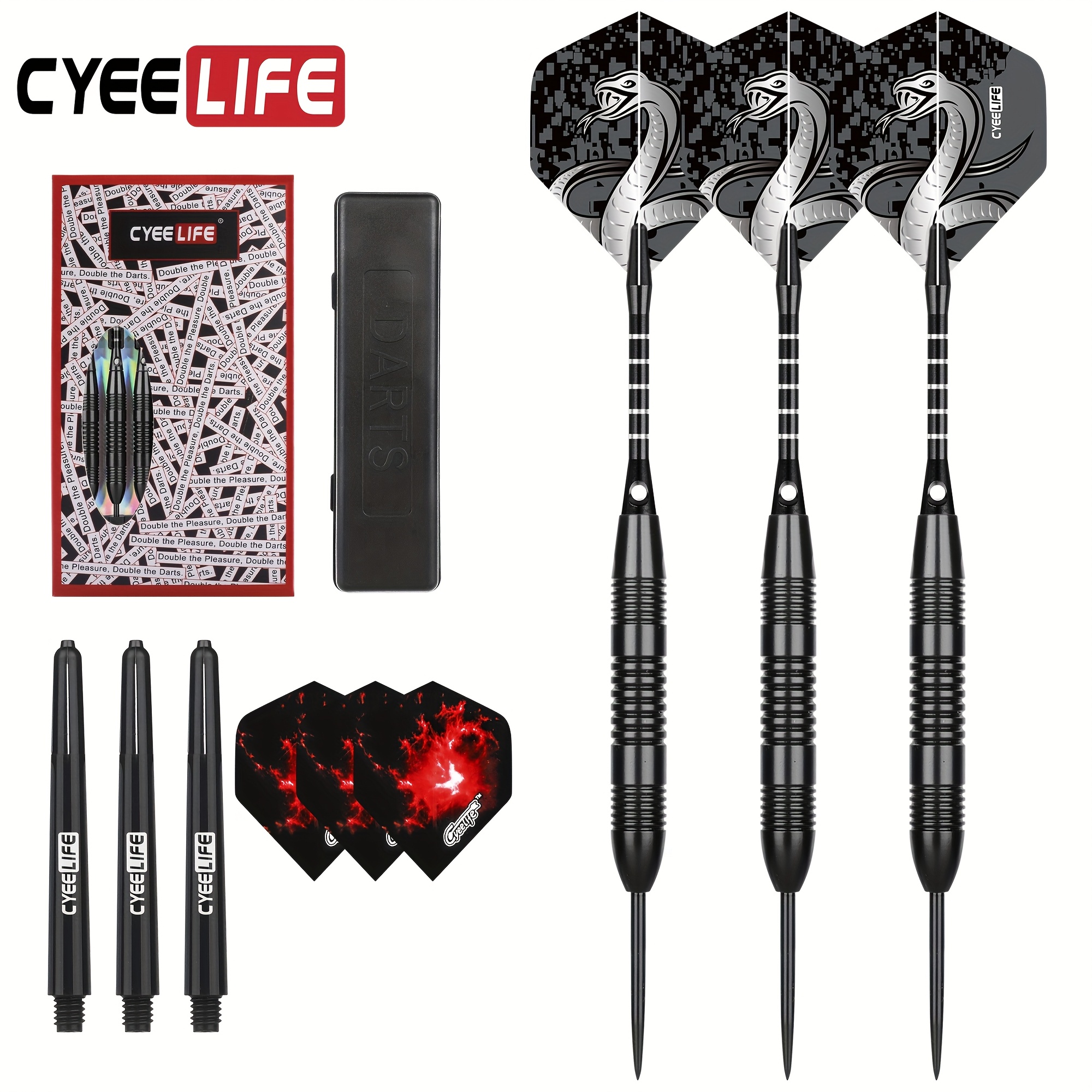 E-shop Cyeelife 23g Stahl-Darts + Aluminiumlegierung-Dartschäfte, 3 Darts + 3 Schäfte + Dart-Aufbewahrungskoffer, Profi-Darts