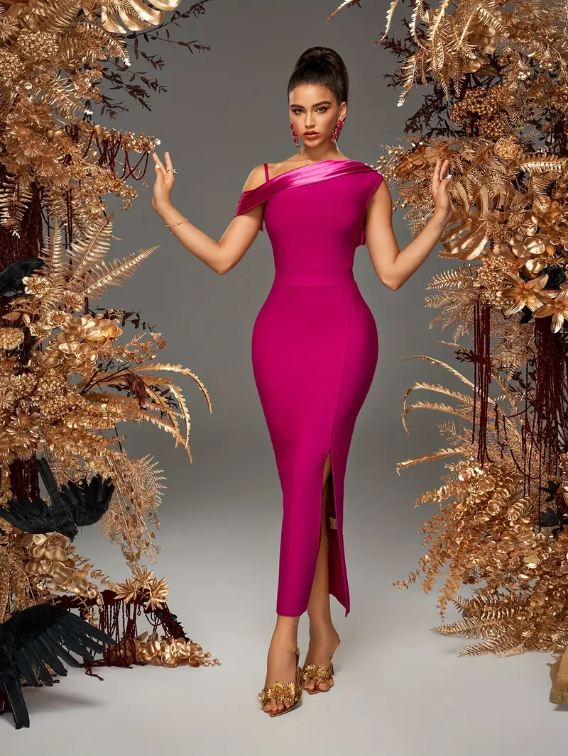 chic asymmetrical hot pink dress designed perfect - Temu Bahrain chic asymmetrical hot pink dress designed perfect - Temu Bahrain