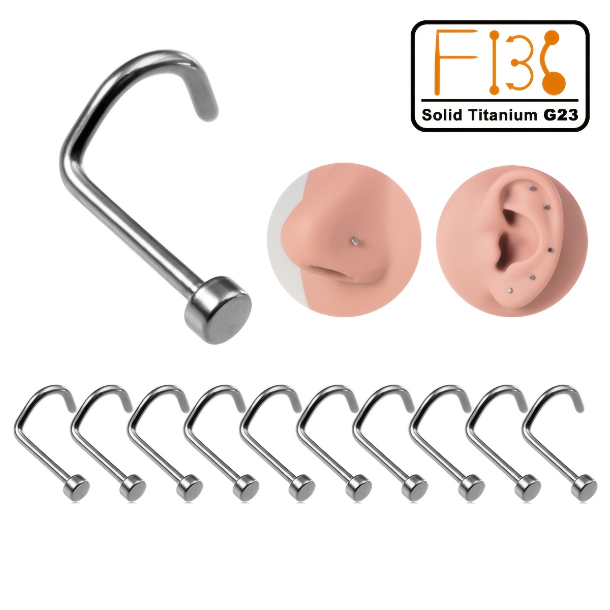 10pc G23 Titanium Flat Nose Stud Earrings Set