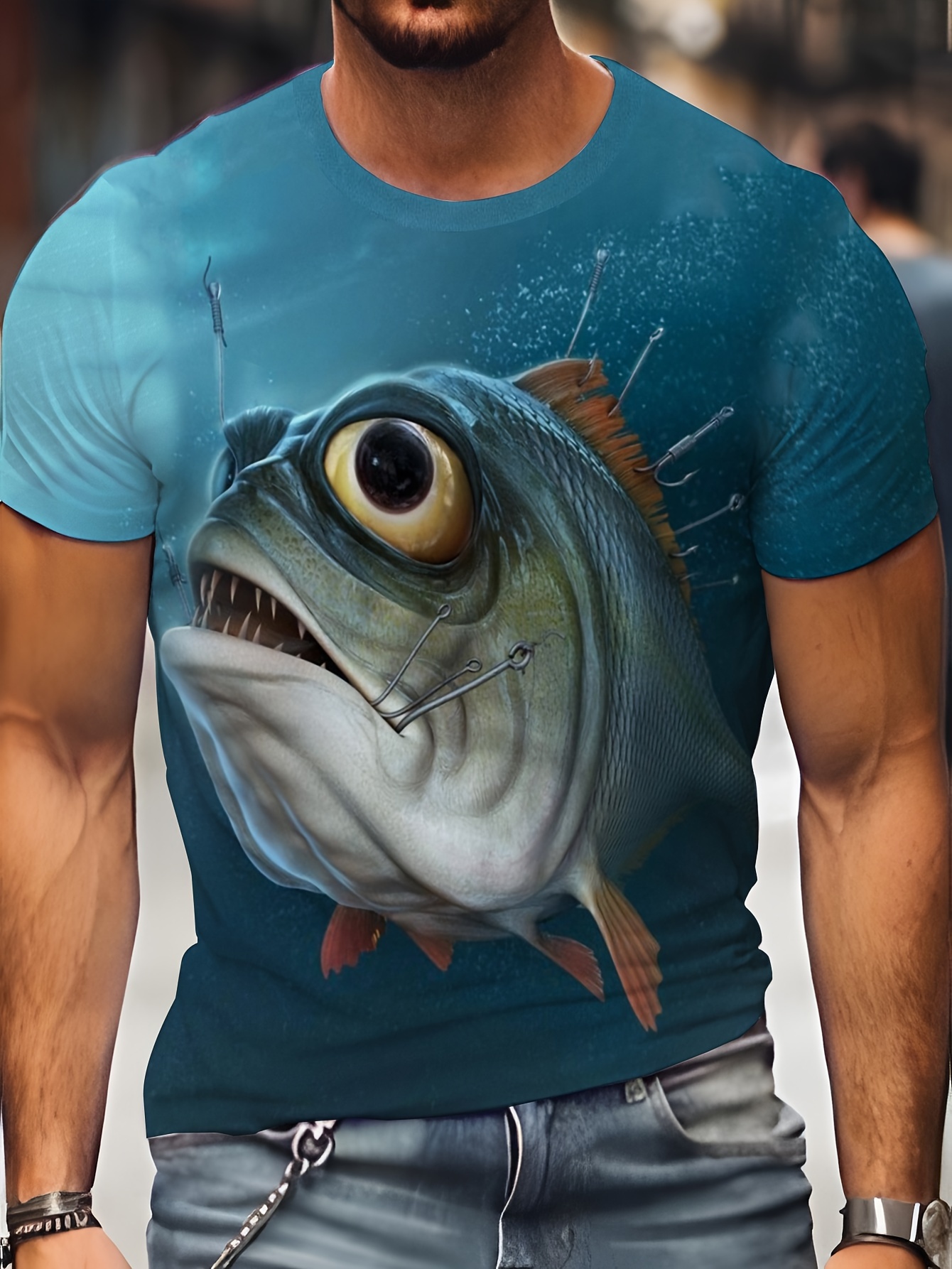 Plus Size Men's 3d Fish Graphic Print T shirt Fashion Causal