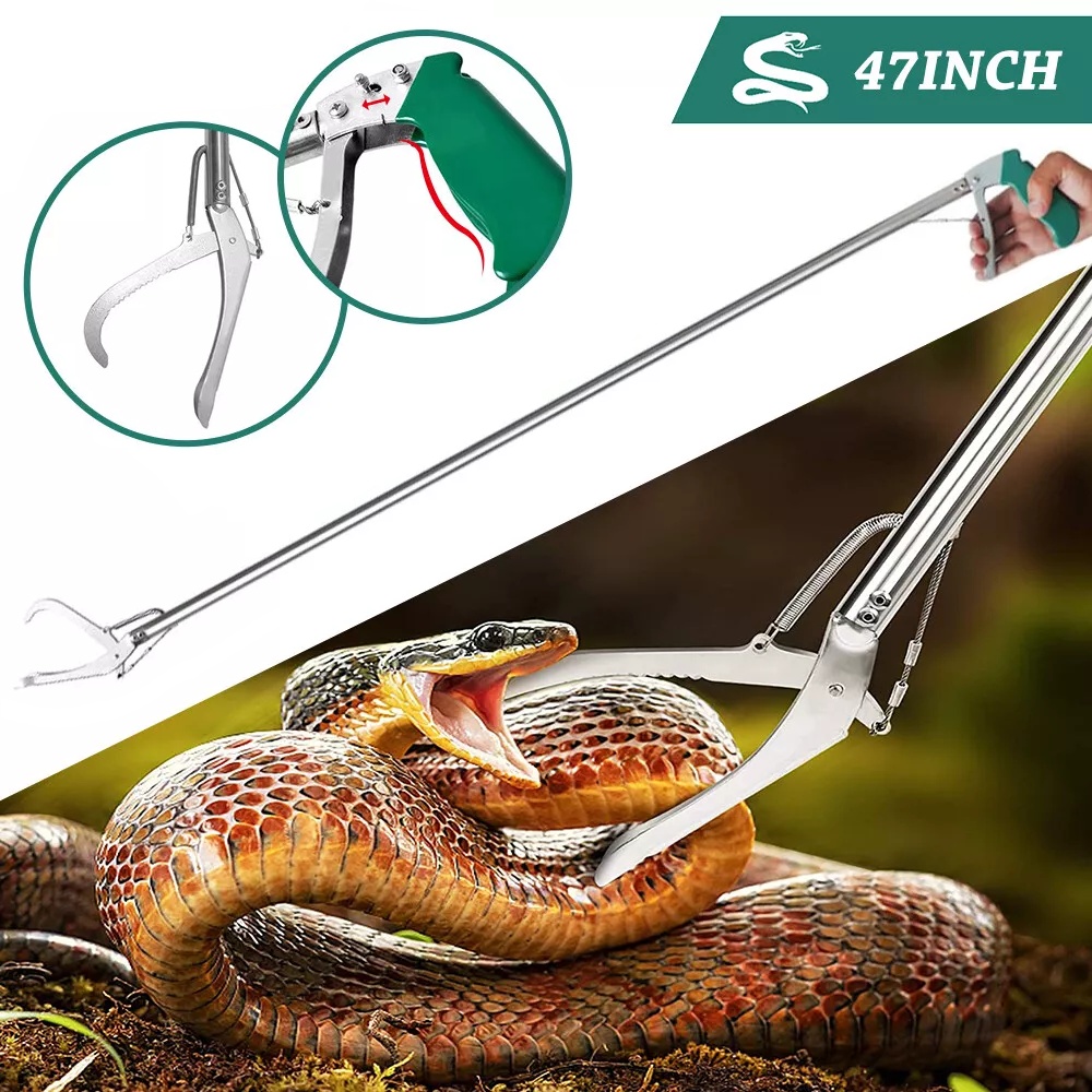 GYORGKSHI 60" Snake Tongs, Professional Aluminum Alloy Standard Reptile Grabber Rattle Snake Catcher Wide Jaw Handling Tool