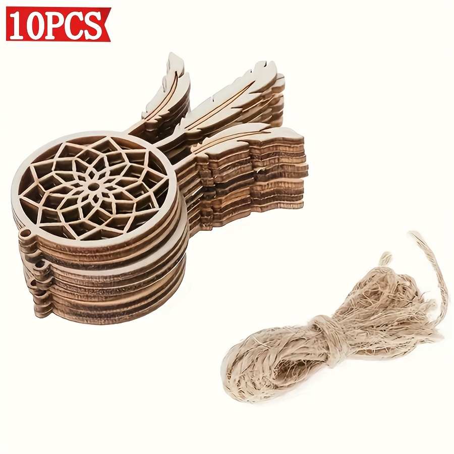 Image of 10pcs Of Wooden Dream Net Painting And Carving Crafts For Birthday, Wedding, Party Door And Wall Decorations, Festive Hangings For Christmas, New Year, Thanksgiving, Halloween, And Garden Decor