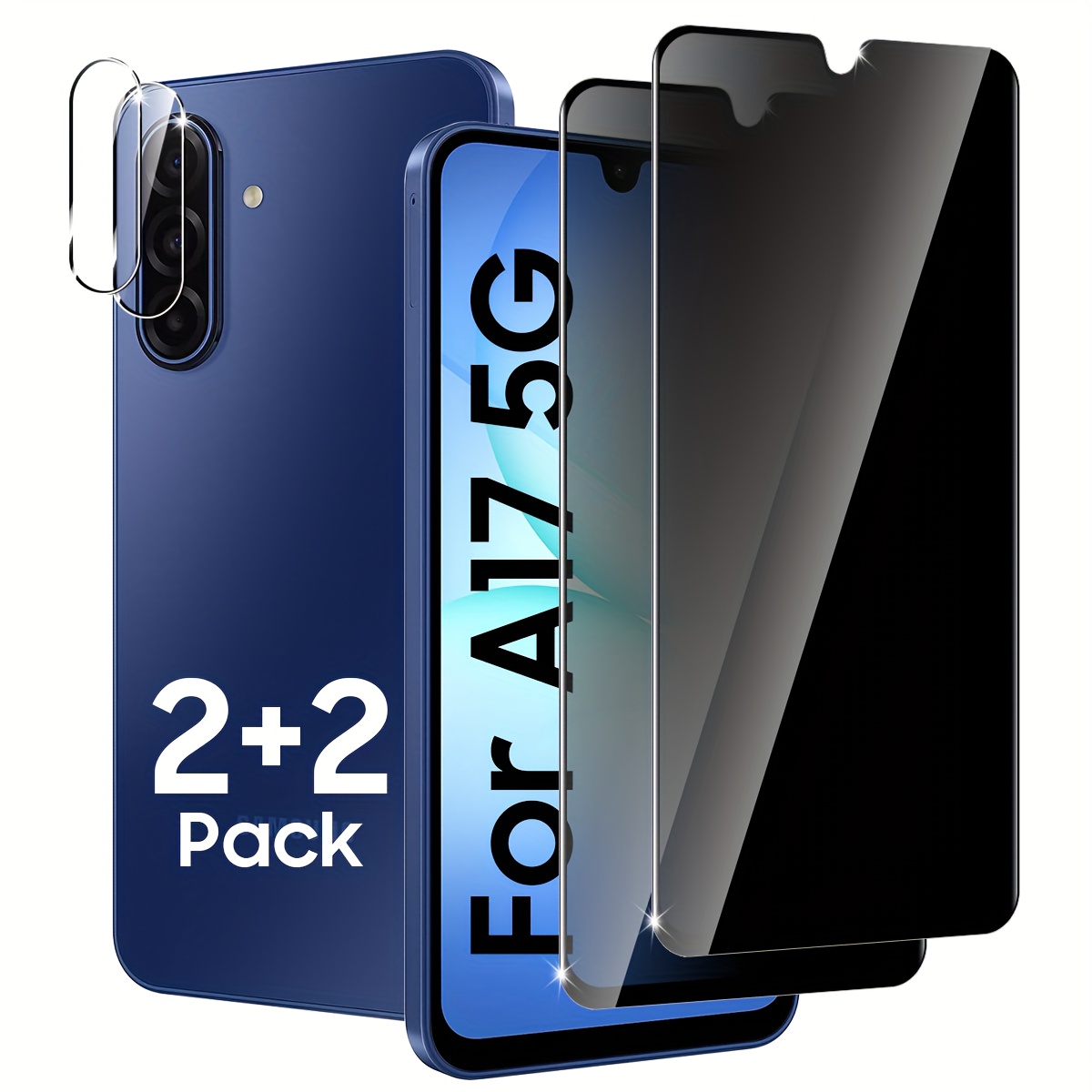 E-shop 2 Stück Privatsphäre-Schutzfolie aus gehärtetem Glas + 2 Stück Kameralinsenschutz für for Samsung Galaxy A17, Blasenfrei, Hüllenfreundlich,