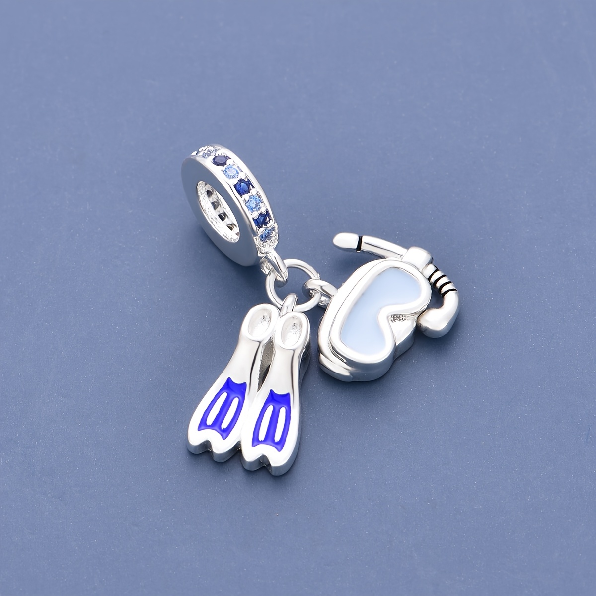 TEMU 1pc Silvery Plated Copper Snorkeling Gear Charm Bead, Scuba Diving Mask & Flippers Pendant, Niche Style, Versatile Accessories For Bracelet