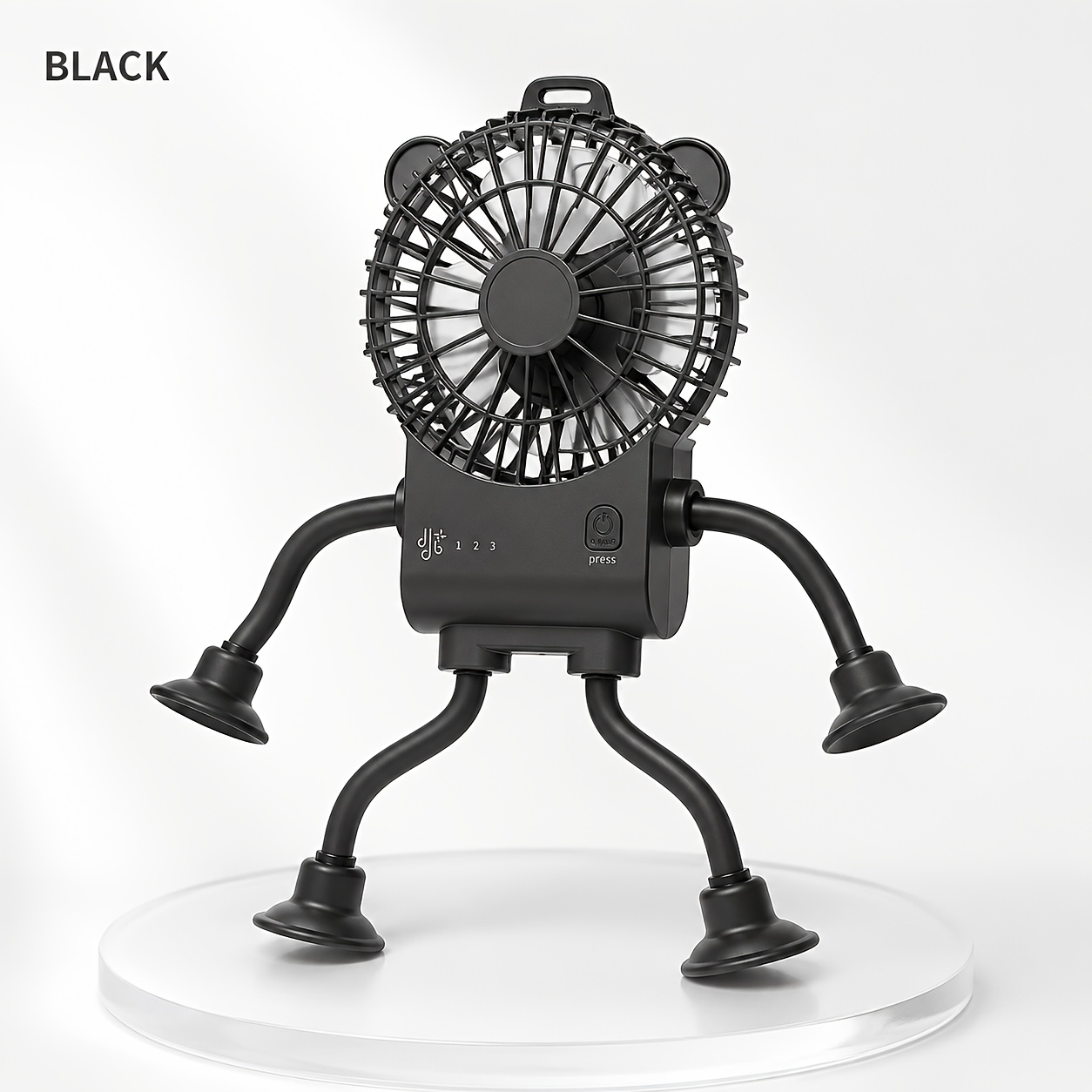 Image of Desktop Fan With Suction Cup Base - 3-speed Adjustable Airflow, Serves As A Cooling Companion For Your Shopping Cart And A Stand, Keeping You Fresh And Comfortable On The Go.