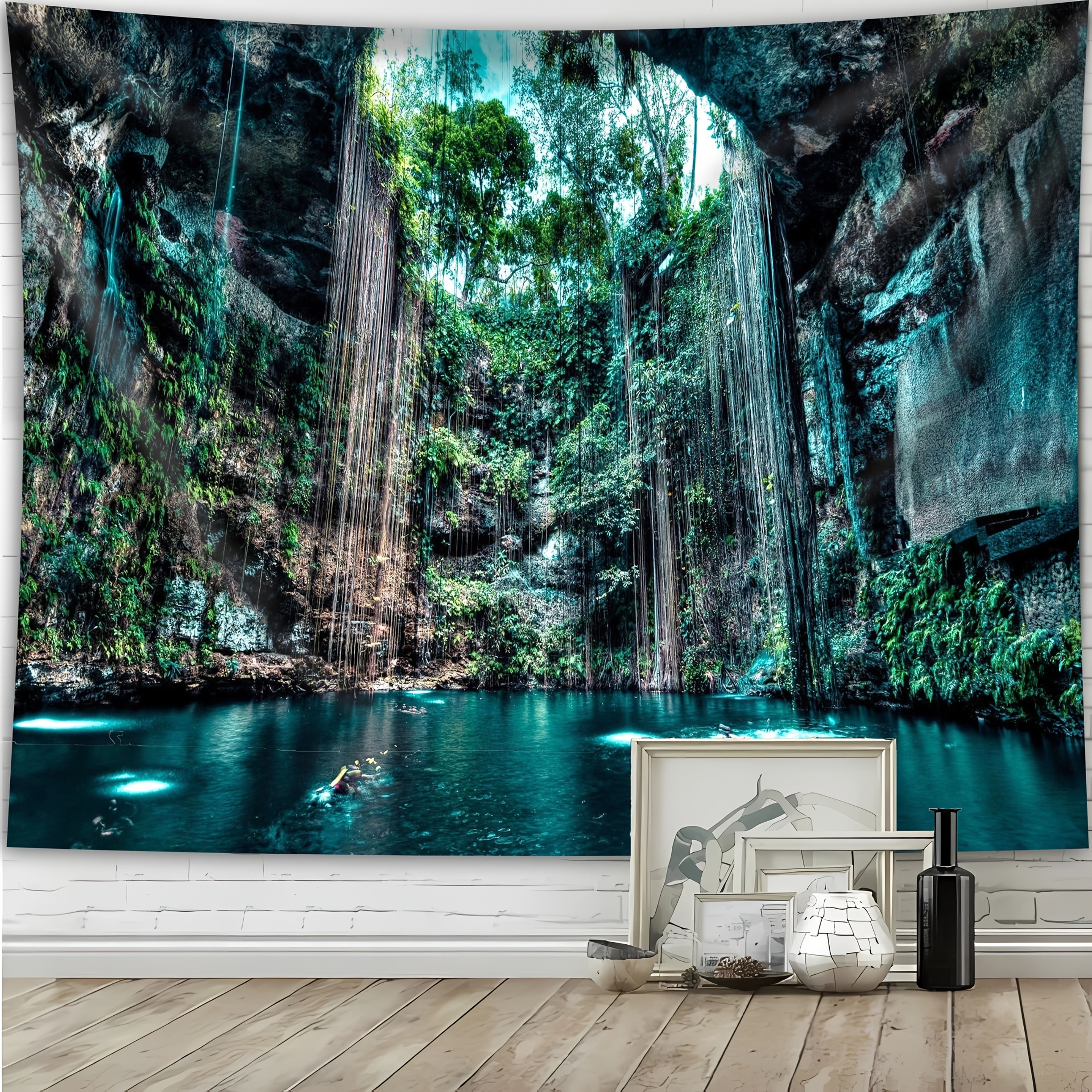 TEMU 2d Flat, [2d Flat Printing] 1pc Ultra Large Size Cave Natural Swimming Pool Scenery Photo Background Wall Tapestry-large Size Decorative Hanging