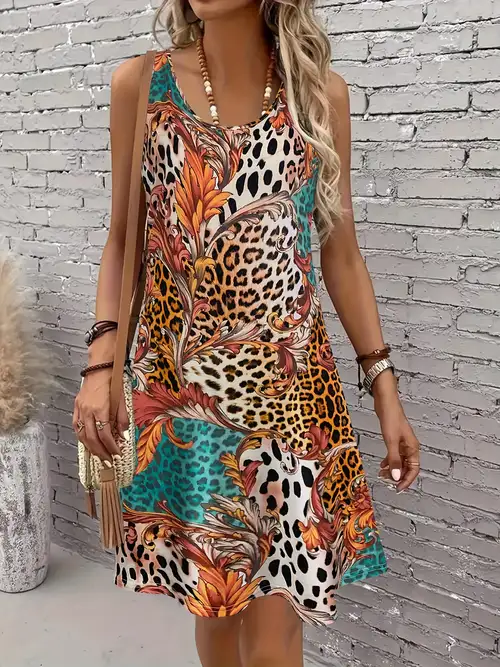 women's fashion leopard print floral halter dress, / summer 2025 - women's clothing - Temu women's fashion leopard print floral halter dress, / summer 2025 - women's clothing - Temu