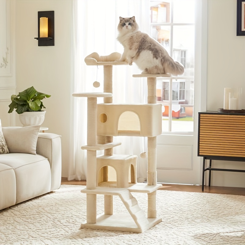 

Pettrove Cat Tree Tower For Indoor Cats, 54in Tallmulti-level Pet Furniture, Housewith Sisal Scratching Post, Large Condo, Climbingladder, Plush Toy For Kitten Cat Treehouse