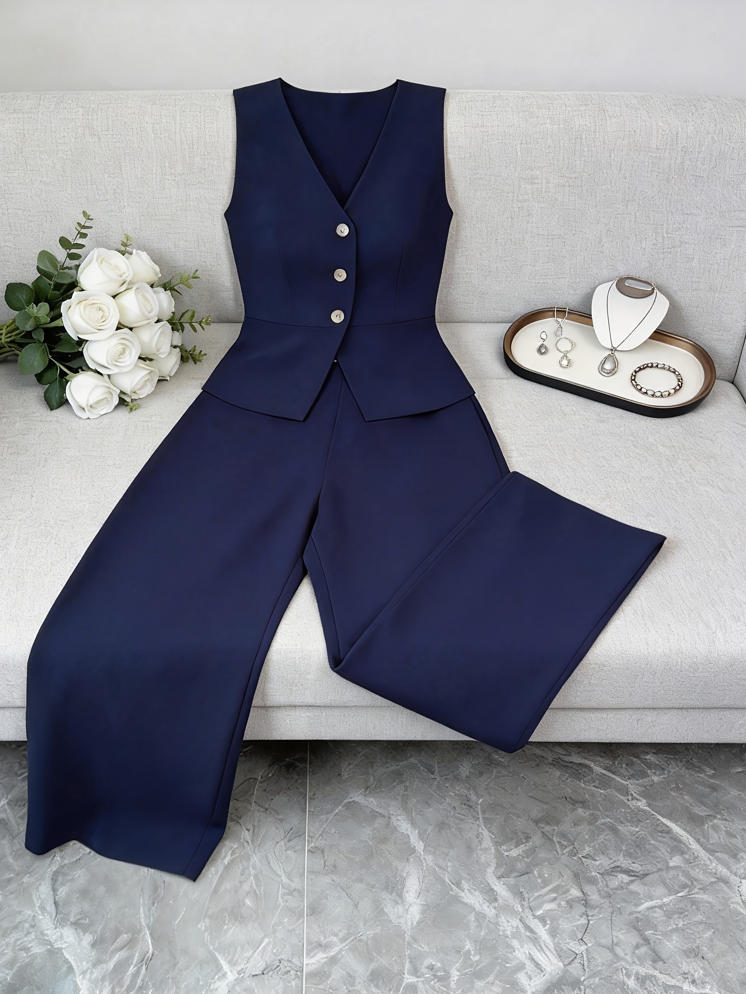 Elegant Sleeveless Top and Pants Set for Women, Business Commuter Style, Suitable for All Seasons and Office Wear. Teacher's Uniform