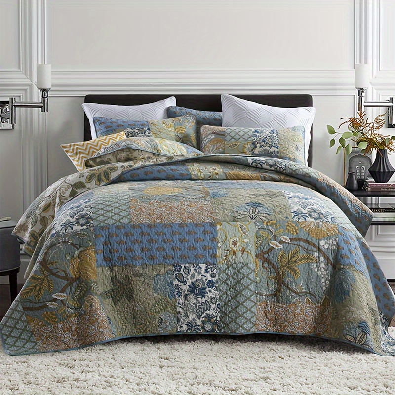 TEMU 3pcs-100% Cooling Bedspread Set, Soft Luxurious Floral Quilt Set, Double-side Coverlet Set Sofa Cover For , King Queen Size, 1 Quilt With 2