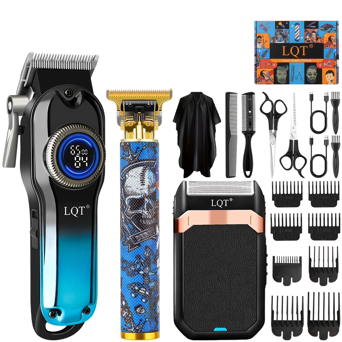 Lqt 2/3pcs Electric Hair Clipper/ And Hair Care Kit/stainless Steel /graffiti Design/ideal For Salons And For Home Use/includes Electric Hair Clippers, Engraving Scissors