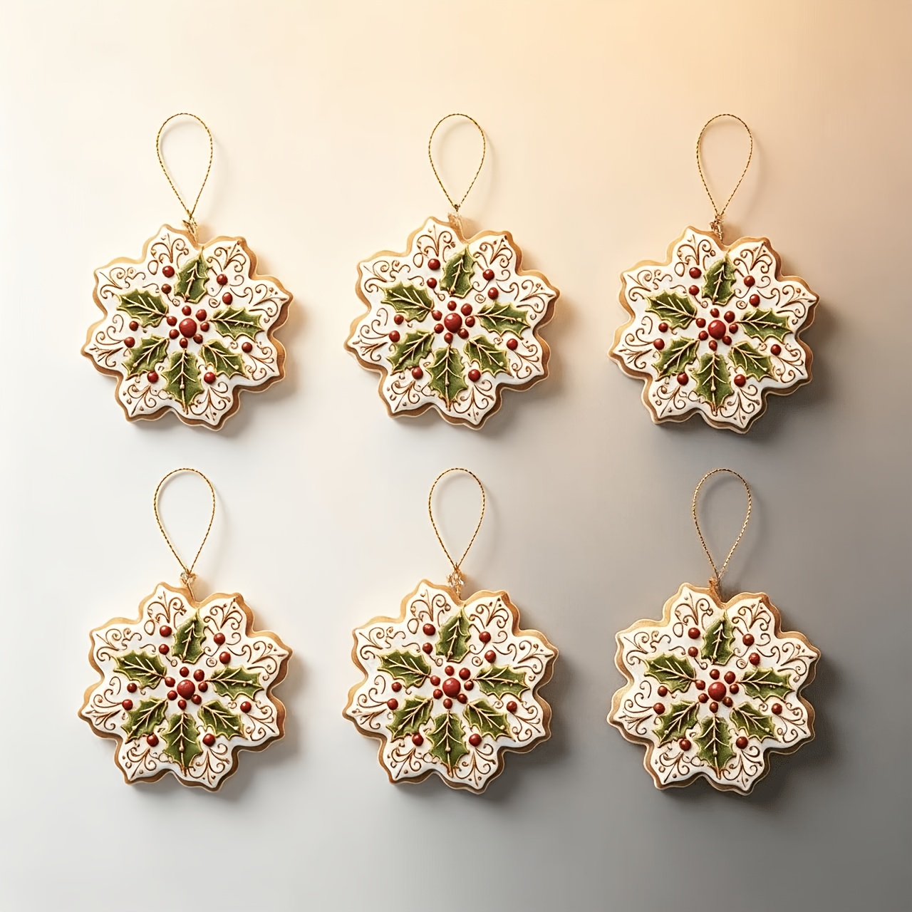 TEMU Retro Simulation Gingerbread Snowflake Ornament 6pcs Set Cookie Shape Christmas Tree Door Window Holiday Atmosphere Decorative Pendant Suitable