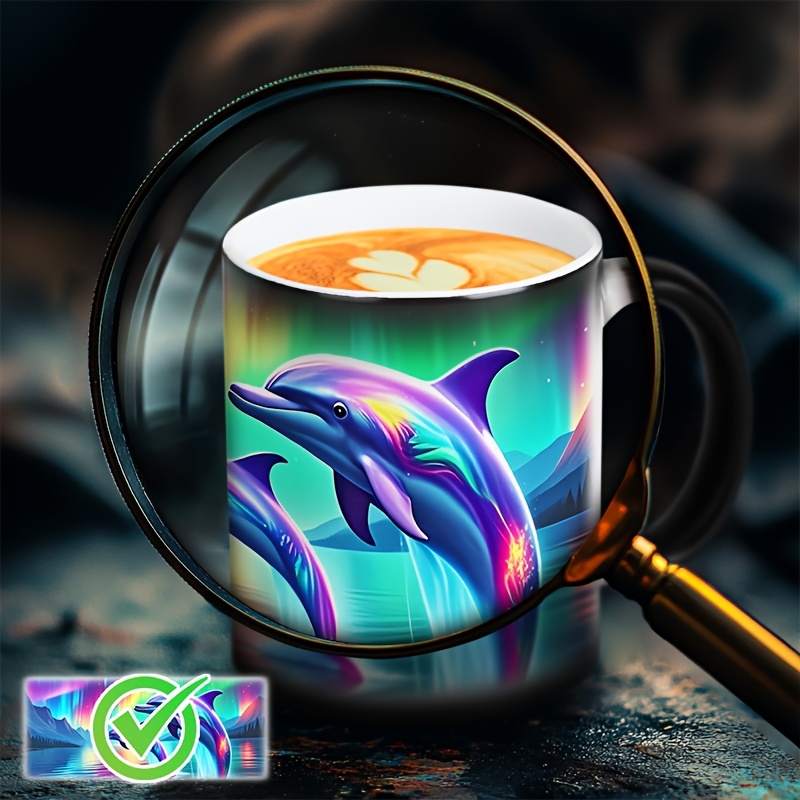 Image of Dolphin Color Changing Cup, Dolphin Ceramic Coffee Cup, Providing A Great Mug Creative Gift For Who Love 11oz