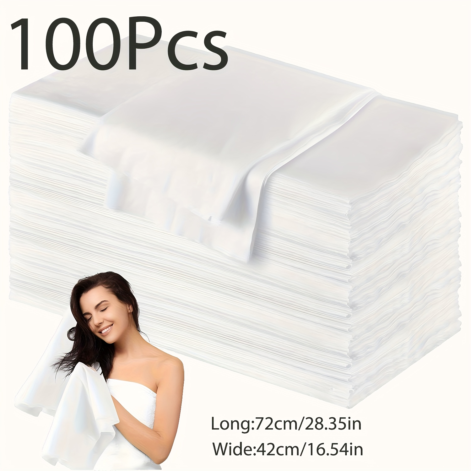 100pcs Disposable Hair Towels 15.75*27.56in Disposable Bulk Hair Towels For Salon Bath Barber Travel Gym, Absorbent Quick Dry, White