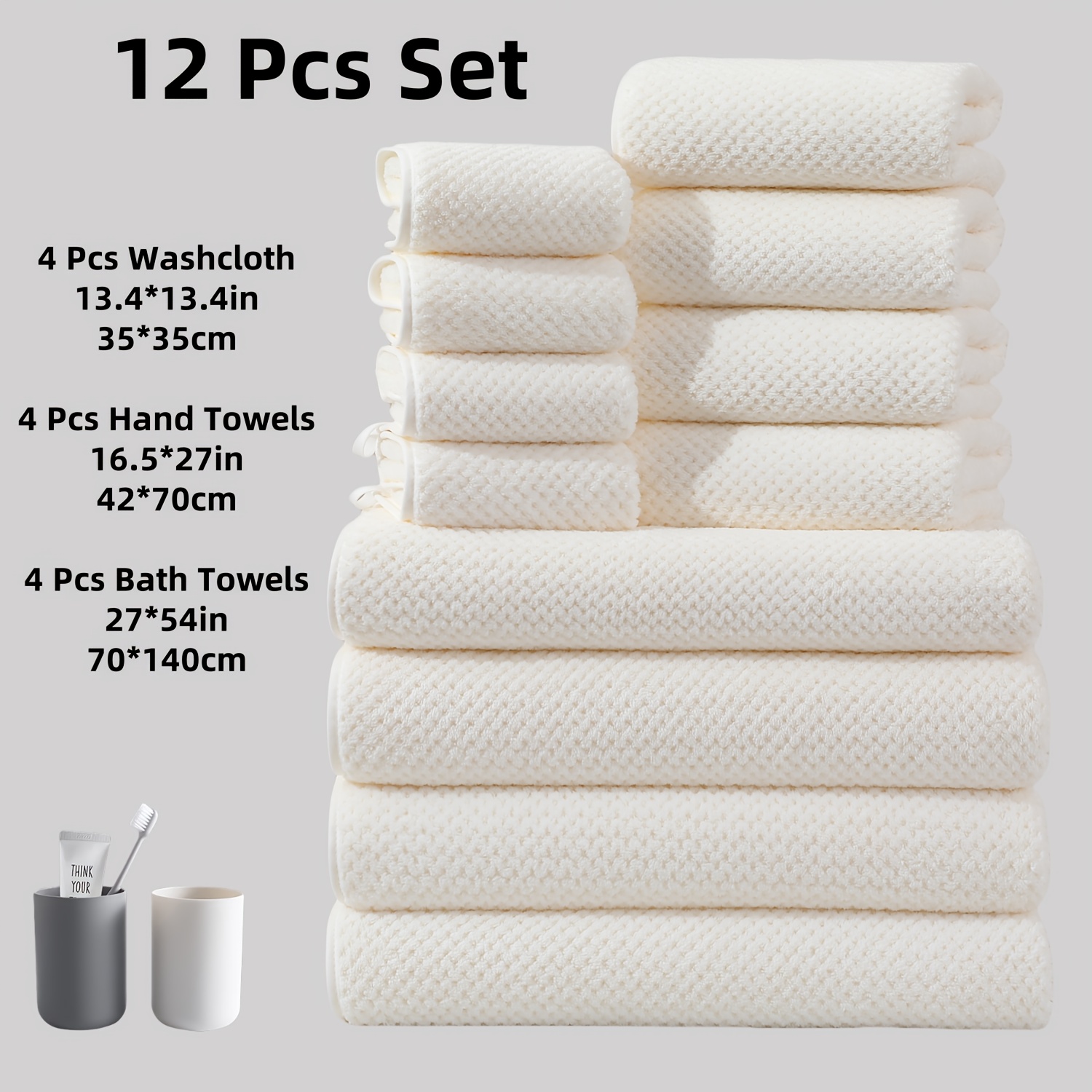 E-shop 12-teiliges Ultra-Weiches Ananas-Karomuster Korallenhandtuch-Set, 4 Stück 70 x 140 cm Badetücher, 4 Stück 42 x 70 cm Handtücher, 4 Stück 34 x ,