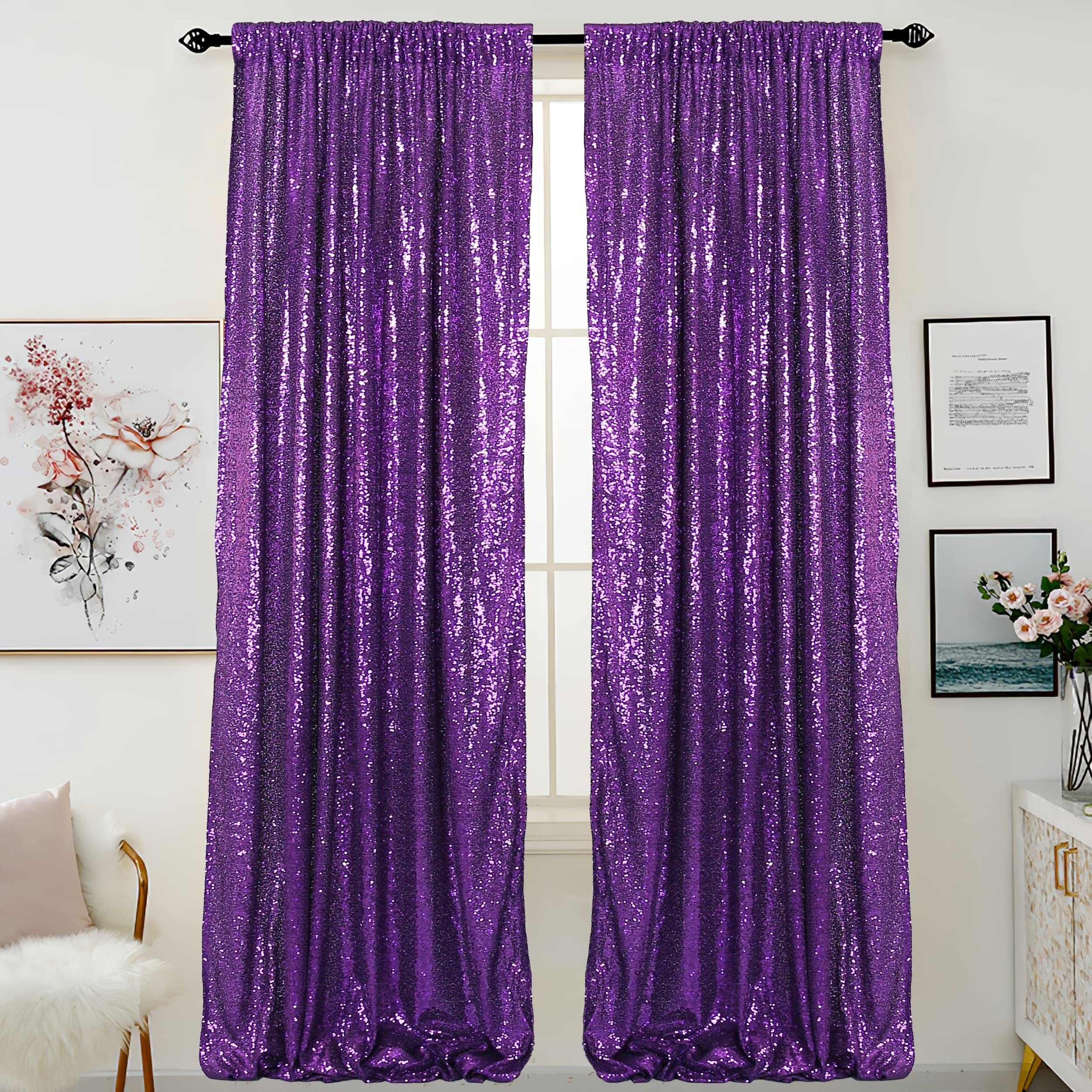 Purple Sequin Curtains Photo Backdrop Weddings Baby Showers Temu Australia