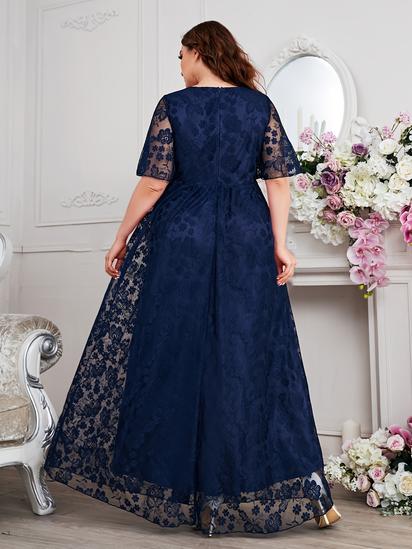 Plus Size Women's Elegant V-Neck Lace Contrast Dress with Waist Belt &  Flared Skirt - Machine Washable * Black Formal Party Wedding Guest Dress,  Dresses for Wedding Guest Elegant, Sophisticated ...