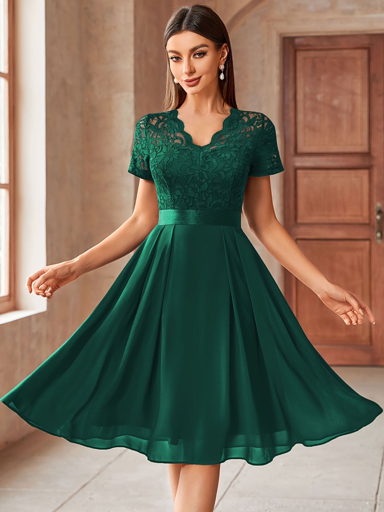 chinese dress ladies GREEN LACE TRIM MINI DRESS – The Hive Style House main image 1
