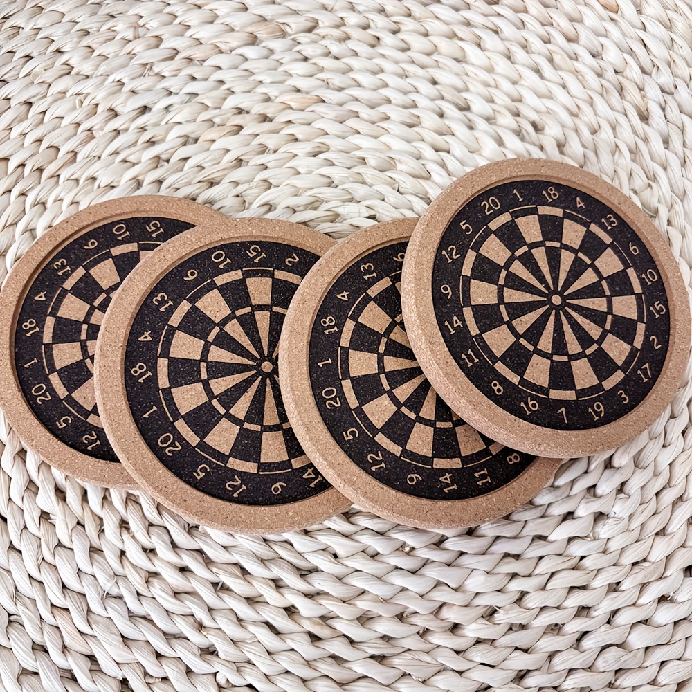 E-shop 4 Stück handgefertigte Kork-Untersetzer mit einzigartigem Dart-Brett-Design - rustikale , ideal für Tassen, Gläser, Kaffee und Tee - für