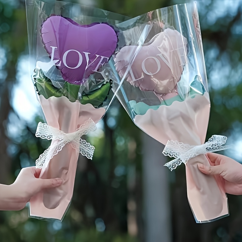 

30pcs Valentine's Day Aluminum Film Balloon Set, Rose For Birthday Gift - Ribbon 10pcs Bouquet Bag 10pcs Aluminum Film Balloon 10pcs