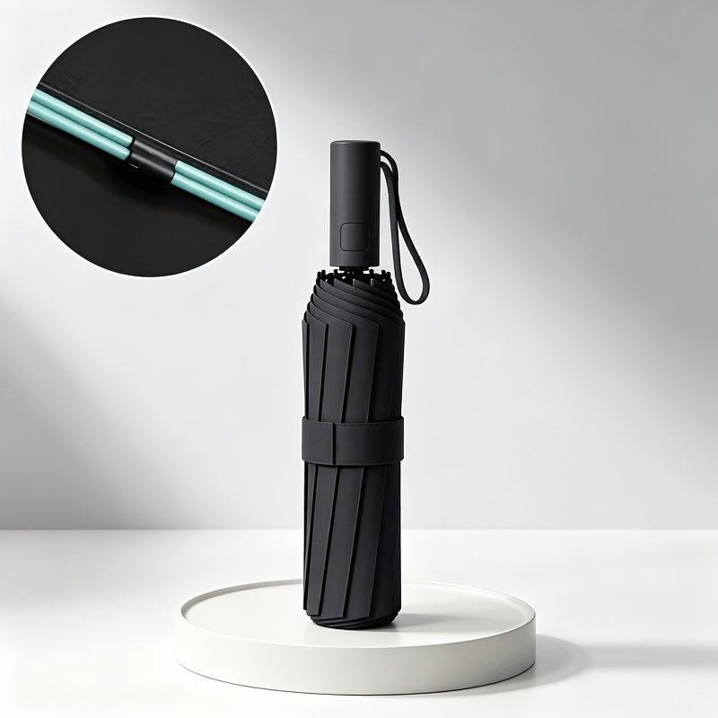 TEMU Automatic Open And Close Folding Umbrella, 16 Reinforced Double Ribs Large Canopy Foldable Umbrella, Compact Portable Umbrella With Hand Strap,