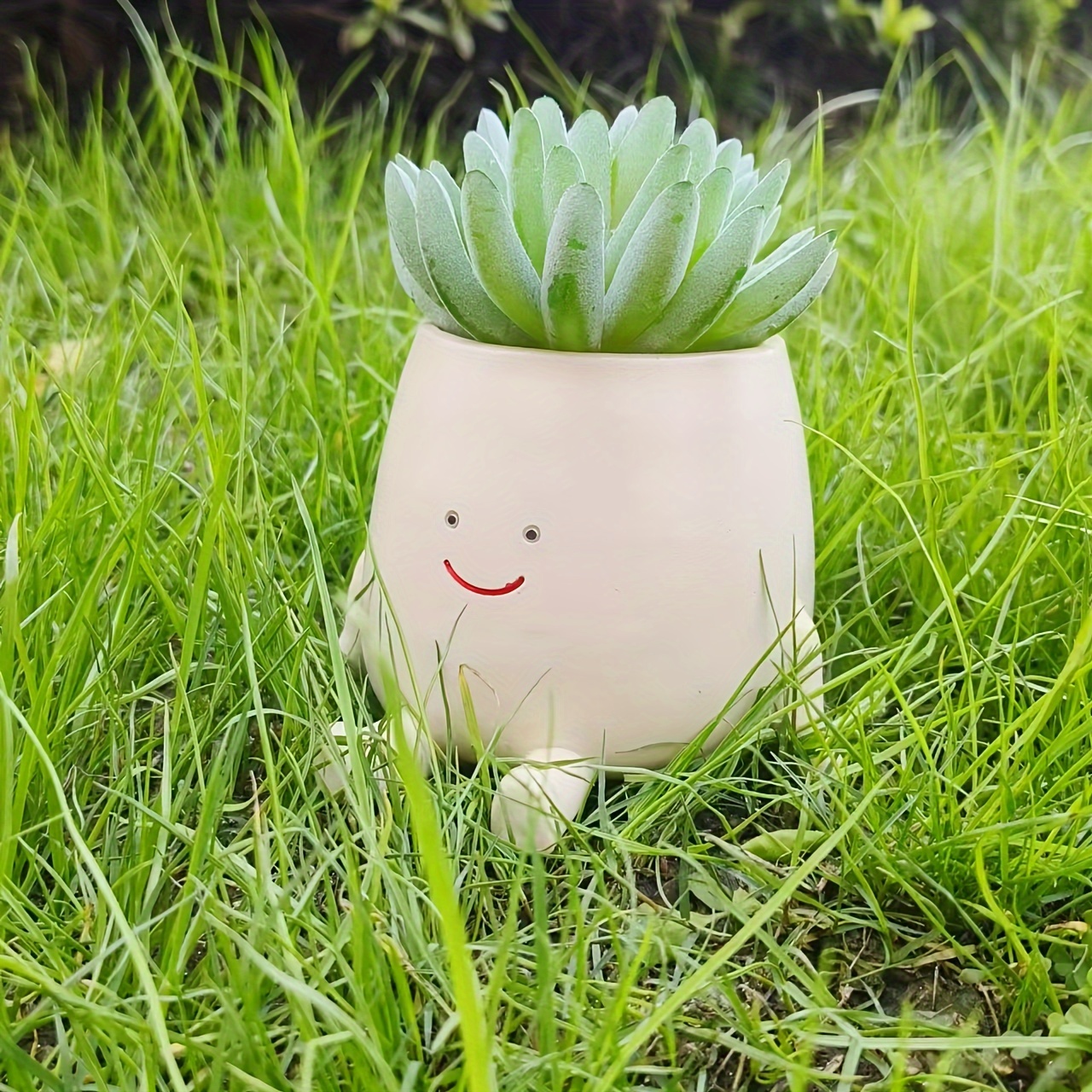 

Round-face Sitting Posture Planter - Resin Succulent & Plant Pot For Home And Office Desk Decor