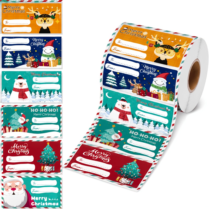 Image of 210 Christmas Gift Tags - Self-adhesive Labels Featuring Santa Claus, Reindeer, Trees, And Holly - In Red, Green, Golden, White, And Blue - For Gifts, Cards