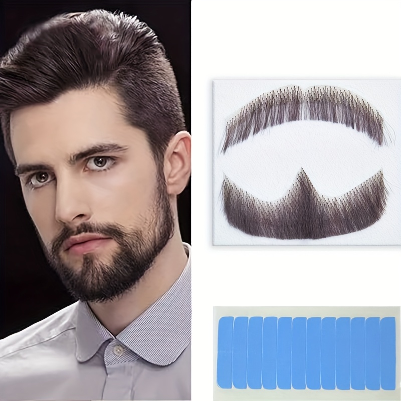 TEMU Fake Beard Goatee Beards Realistic Full Hand Tied Goatee Mustache Facial Hair Adults Men Makeup Lace Invisible False Beards For Halloween