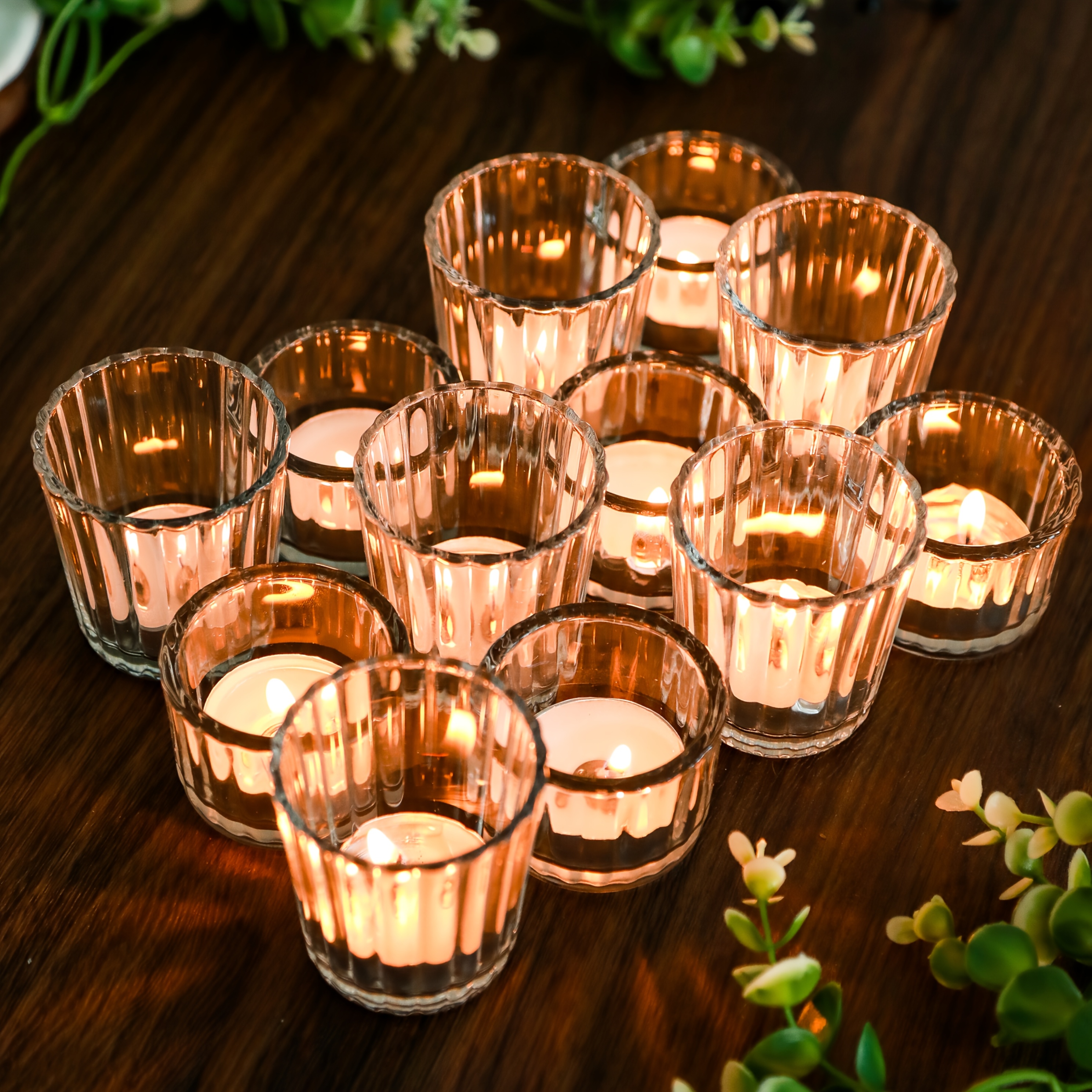 24 PCS Glass Tea Light Candle Holders – 2" X 1.4" Clear Ribbed Mini Holders For Weddings, Birthdays, Table Centerpieces