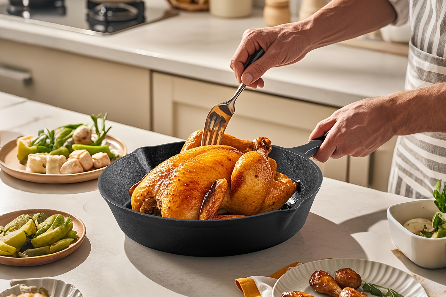 3pcs 4pcs cast set heavy duty pre cookware for heat non stick multi functional with ergonomic handles frying pans for indoor and outdoor cooking details 4